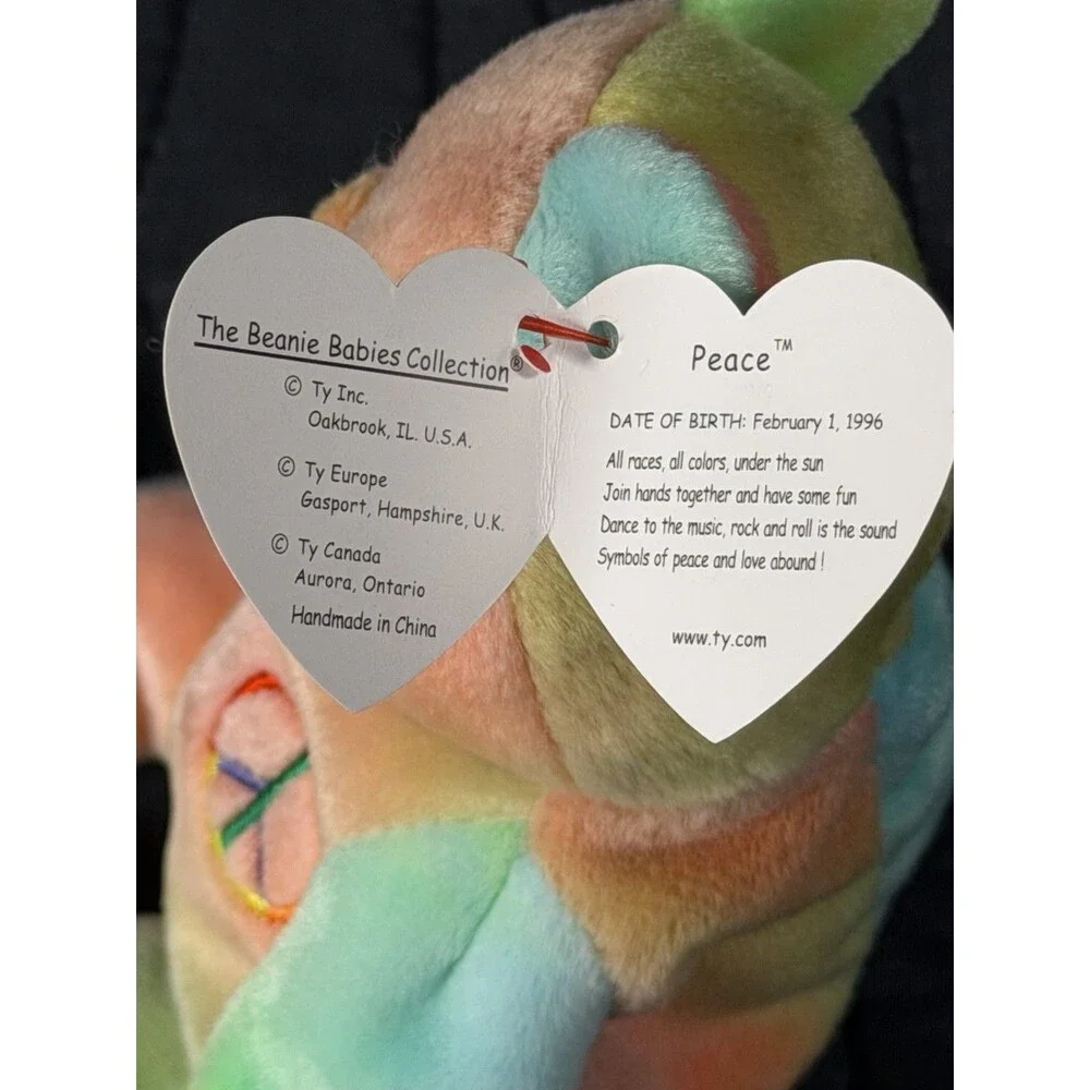 Ty Beanie Baby Peace Bear 1996 Tie Dye Plush w/ Hang Tag Style 0405 Vintage